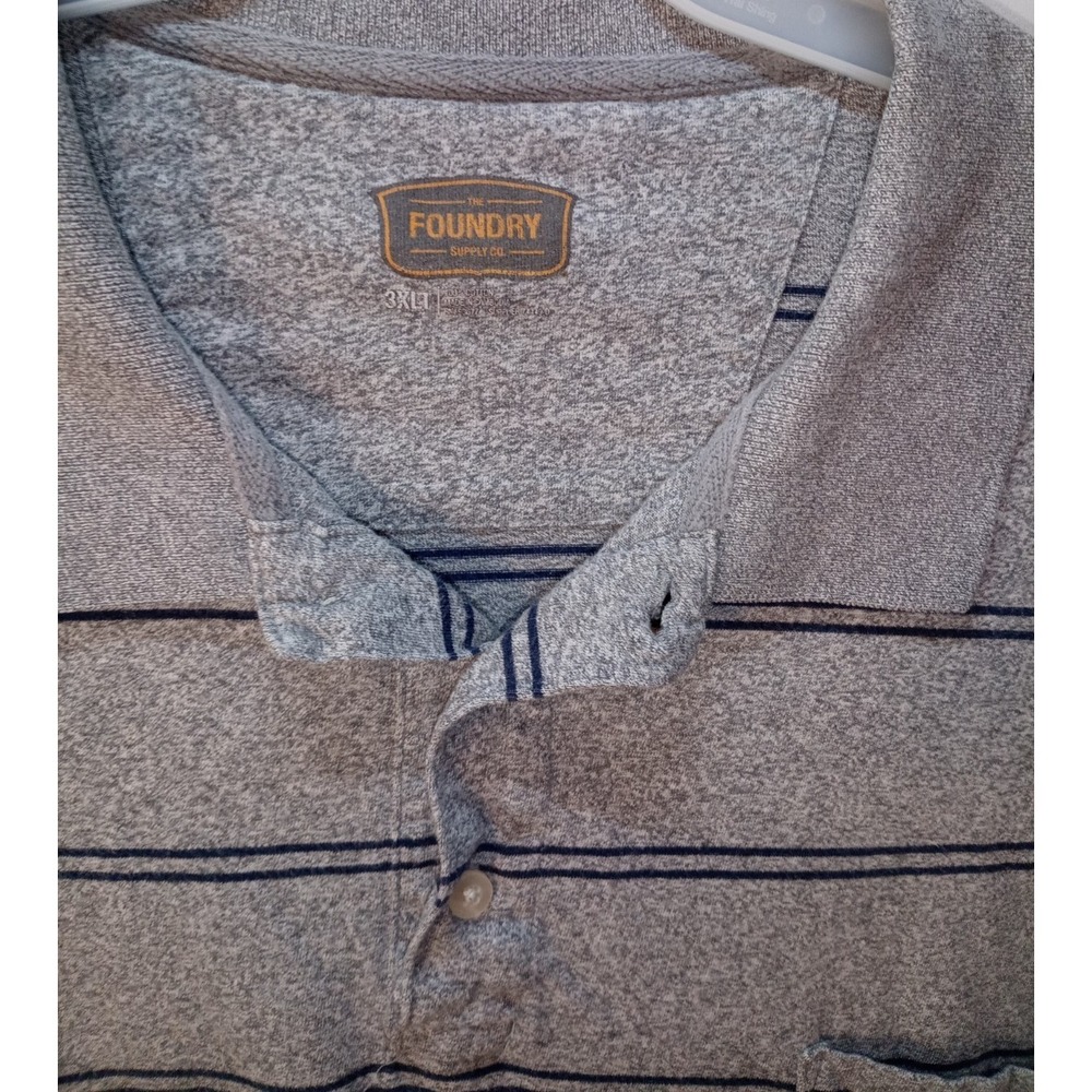 Men's Foundry Polo‎ Shirt, 3XLT, Gray Striped - Picture 2 of 5